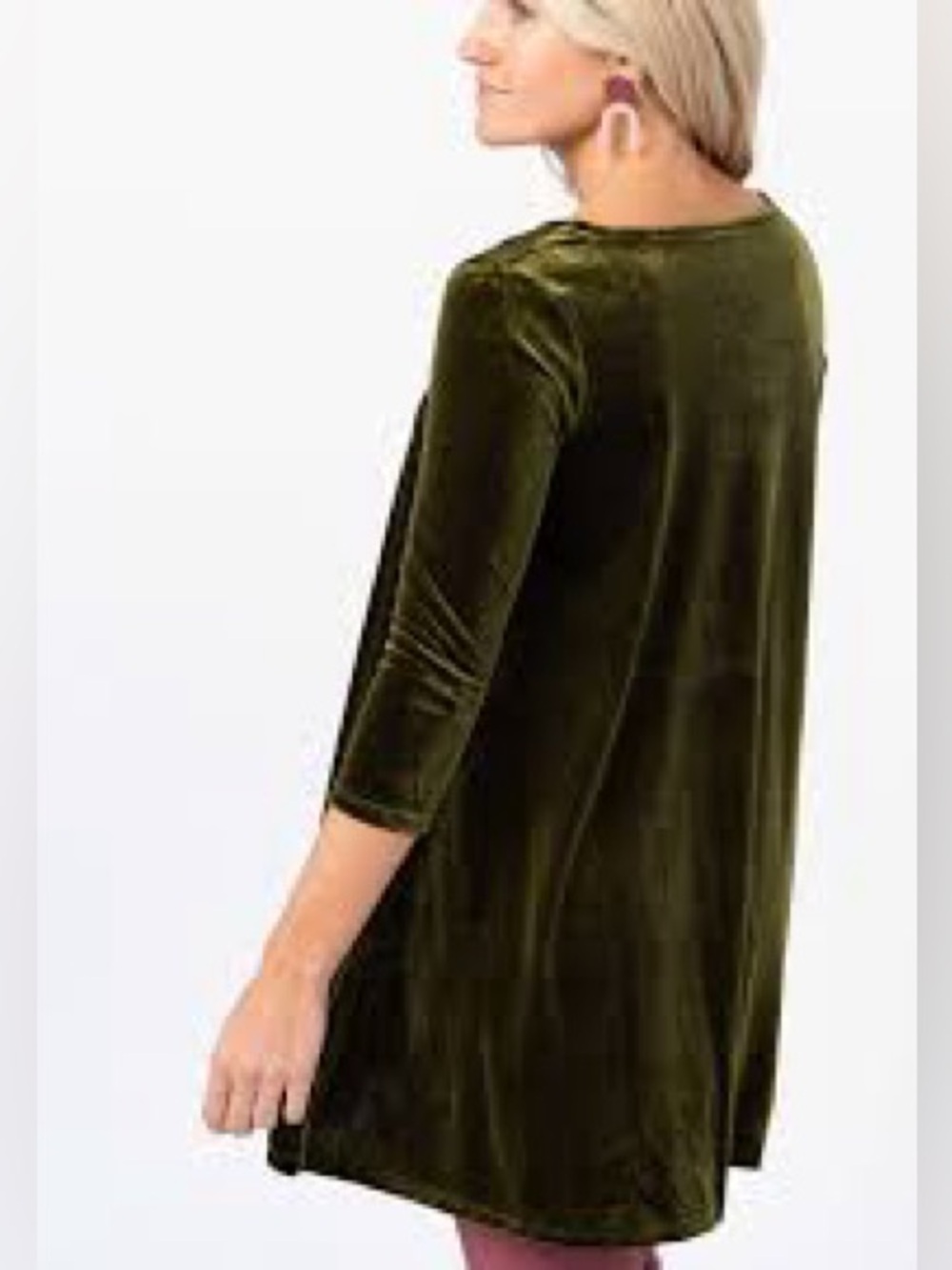 Agnes & Dora Olive Green Velvet 3/4 Sleeve A Line Dress